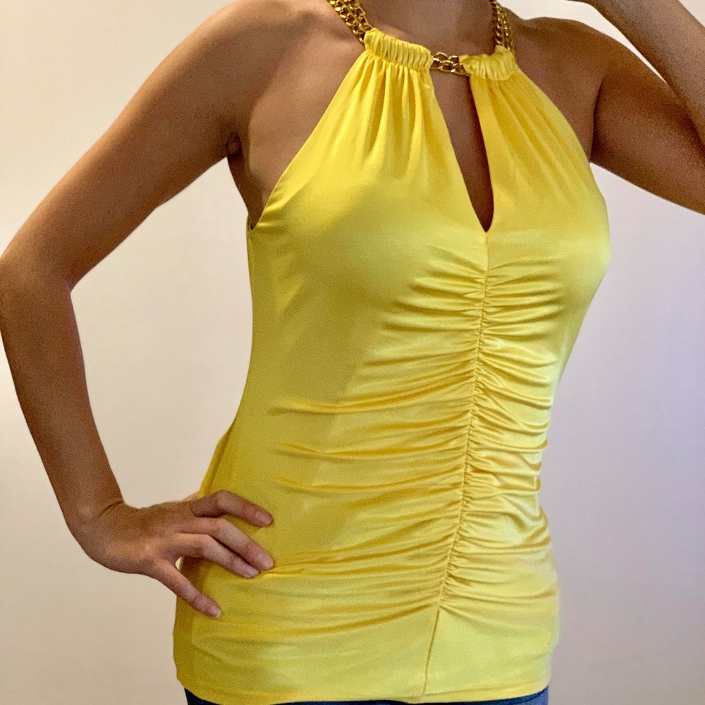 Yellow Halter Ruched Top